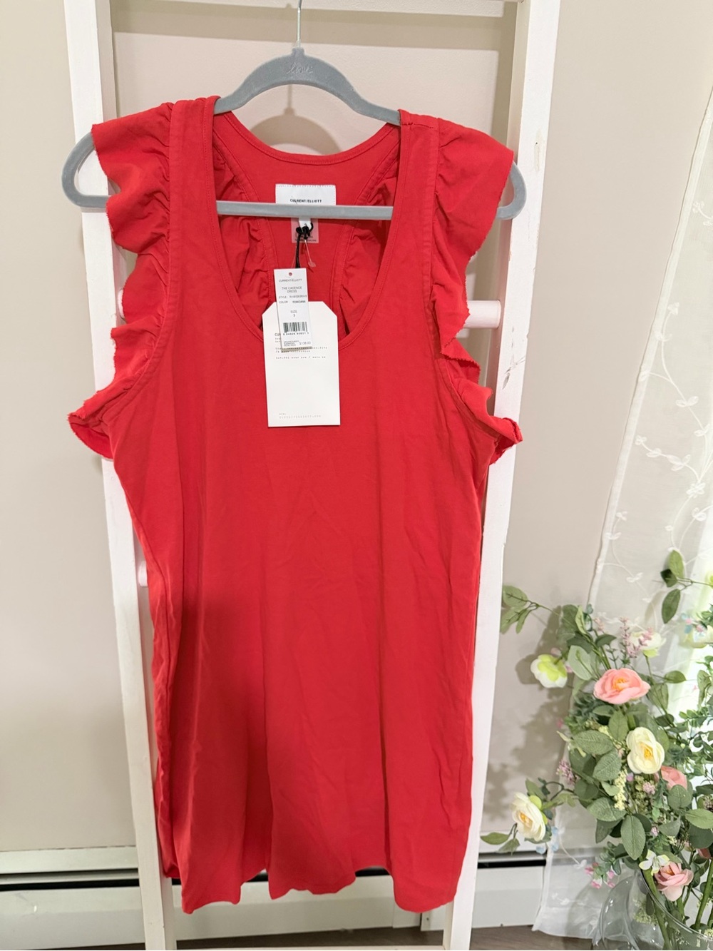 Current/Elliott Red Ruffle Sleeve Scoop Tank